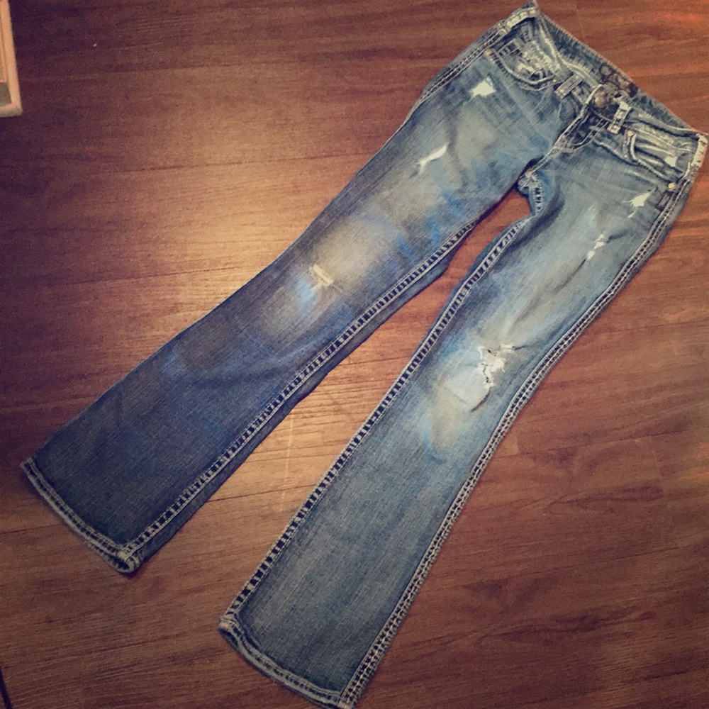 Silver brand Aoki flap boot cut distressed jeans
